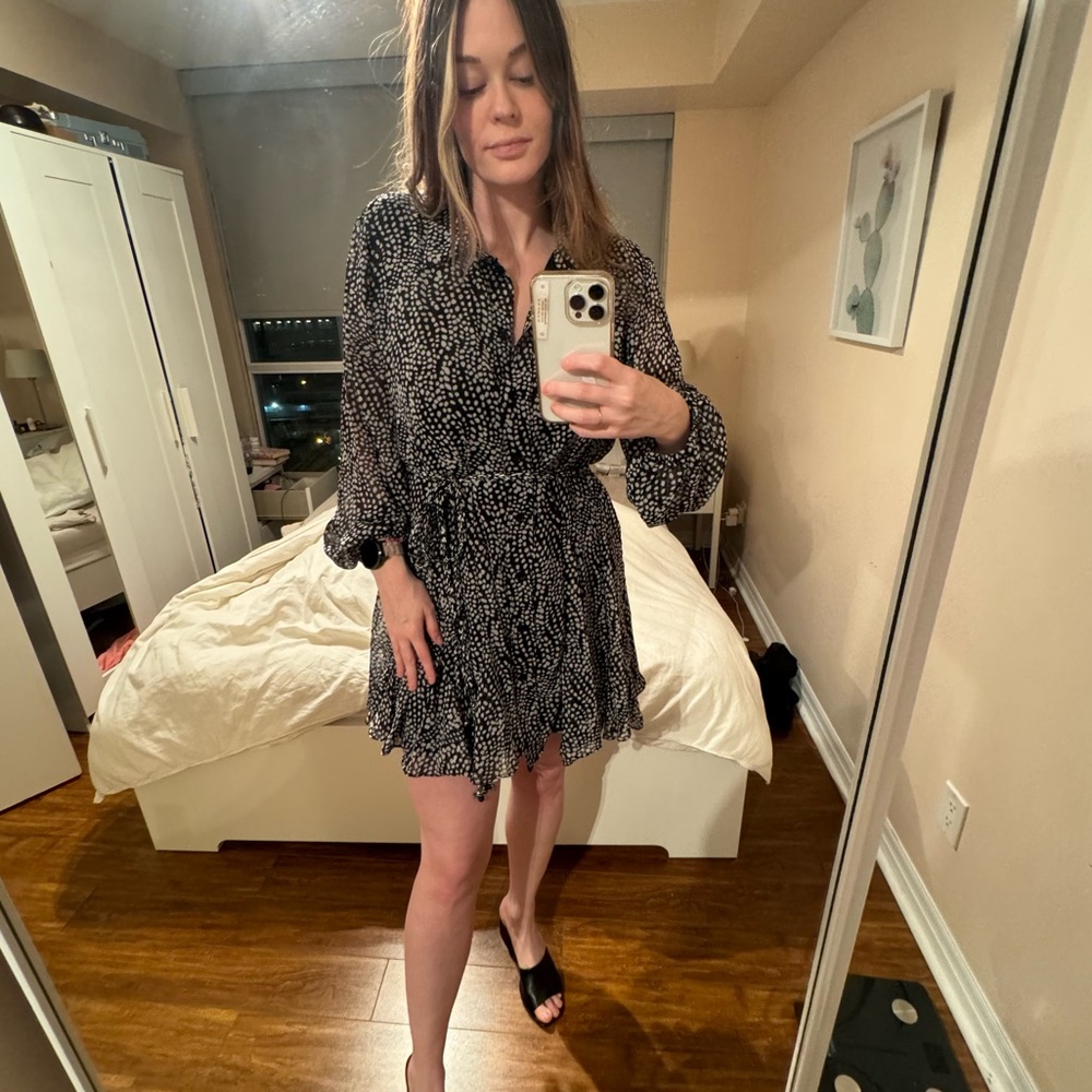 Zara Black Mini Dress with White Dot Pattern